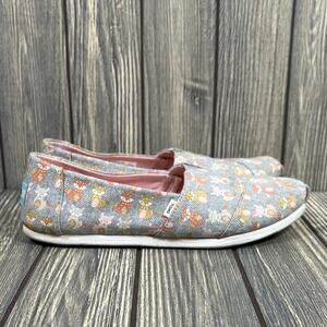 TOMS‎ Fox Canvas Women Comfort Casual Shoes Sz 8.5 Gray Pink Lightweight